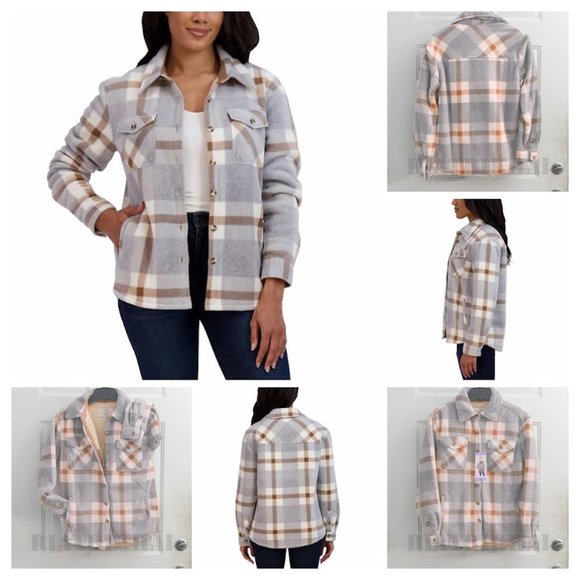 Gray NWT Sage Ladies'‎ Plush Plaid Shirt Jacket - Picture 1 of 12